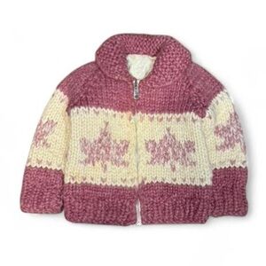 Vintage 70s Cowichan Wool Nordic Fair Isle Hand Knit Zip Up Sweater